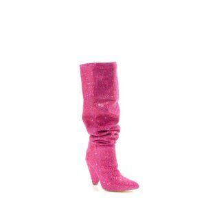 Rhinestone Pointed Toe Chunky Knee High Boots Hot Pink Size 7.5